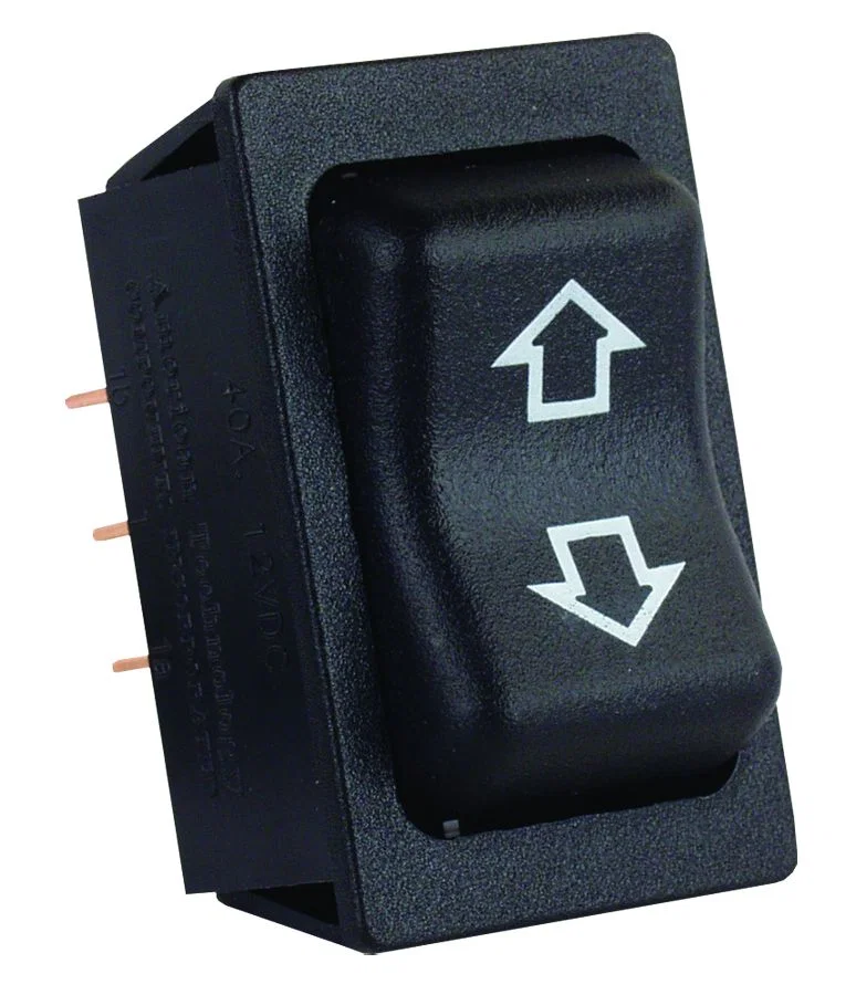 12295 – JR PRODUCTS Slide Out Switch, Momentary-On/ Off/ Momentary-On Switch 5 Pin Terminal 1.85 Inch x 1.20 Inch Cut...